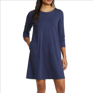 Lily Pulitzer Solia Downtime Navy Blue Jersey 3/4 Sleeve A-Line Shift Dress